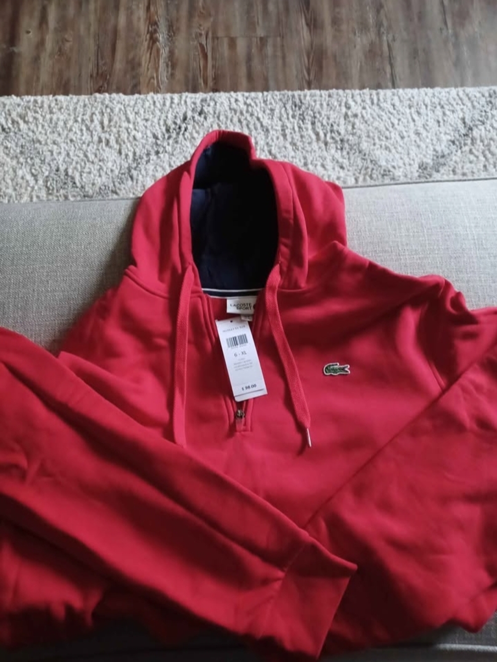 Lacoste Red Hooded Pullover Sweatshirt